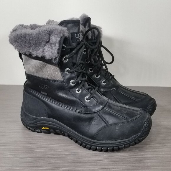 UGG Adirondack II 1906 Waterproof Boots Black Leather & Sheepskin Women Size 9 - Picture 1 of 16